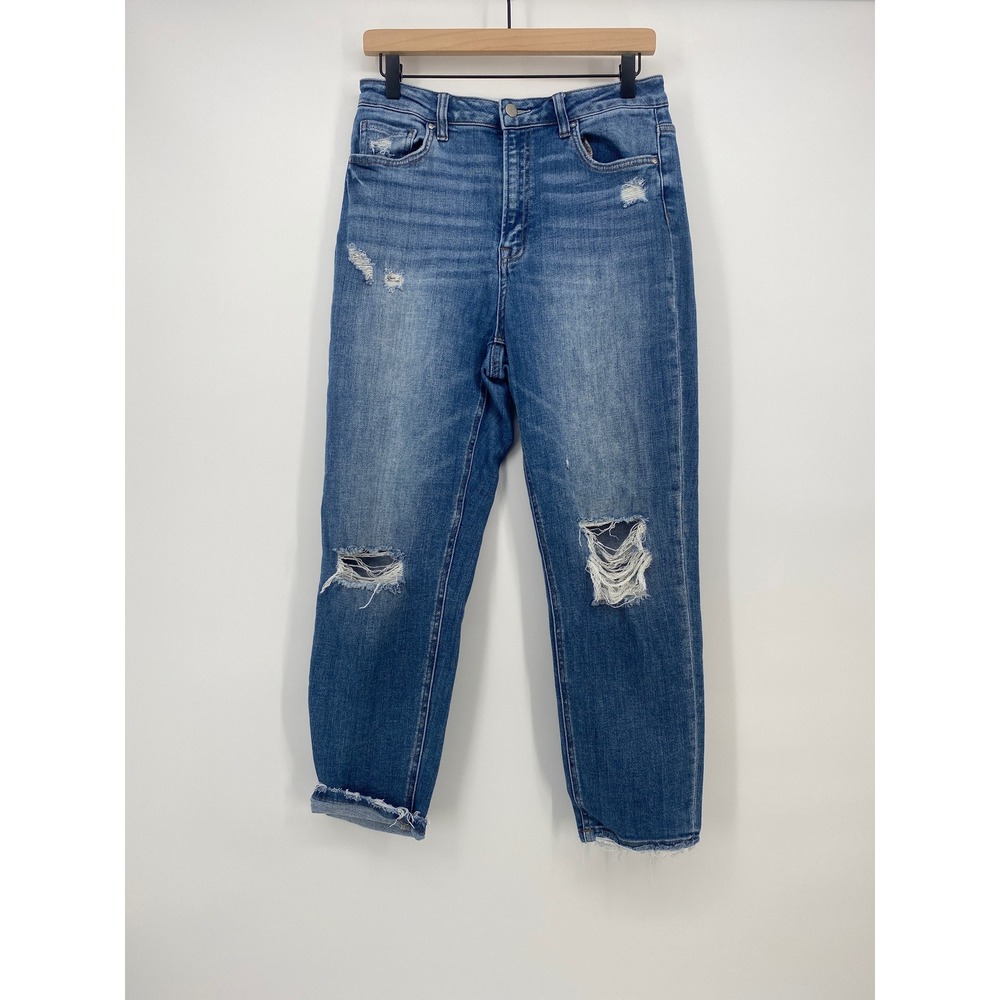Mica Denim Straight Leg Jeans 29 Blue Distressed Raw Hem MDP-M103 Excellent